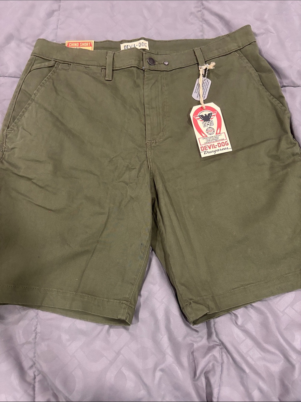 Devil-Dog Olive Green Flat Front Men’s Chino Shorts